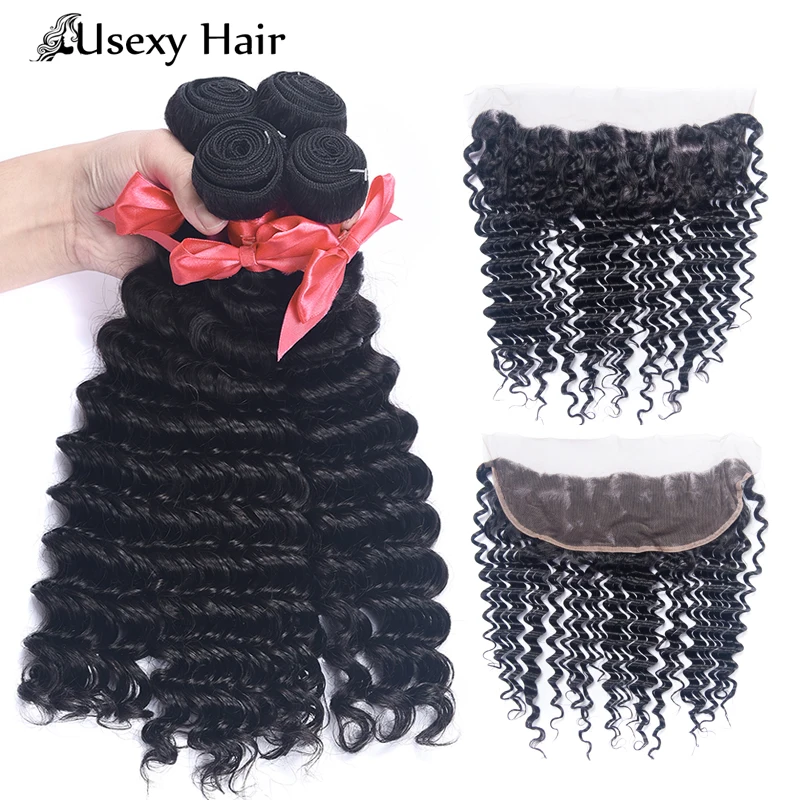 

Usexy Wholesale Raw Indian Hair Vendors Cuticles Aligned Hair 3 Bundles With Lace Frontal Virgin Human Hair, Natural color