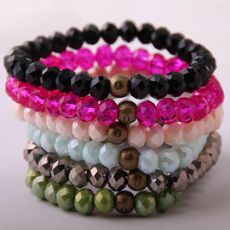 

Fashion 8mm Stretch Crystal Glass Beads Bracelet Antique Bronze Fish Ball Women Elastic Bracelet
