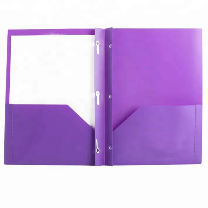 US Letter Size PP Portfolio Poly Document Holder With 2 Pockets Plastic File Folder With 3 Metal Prongs
