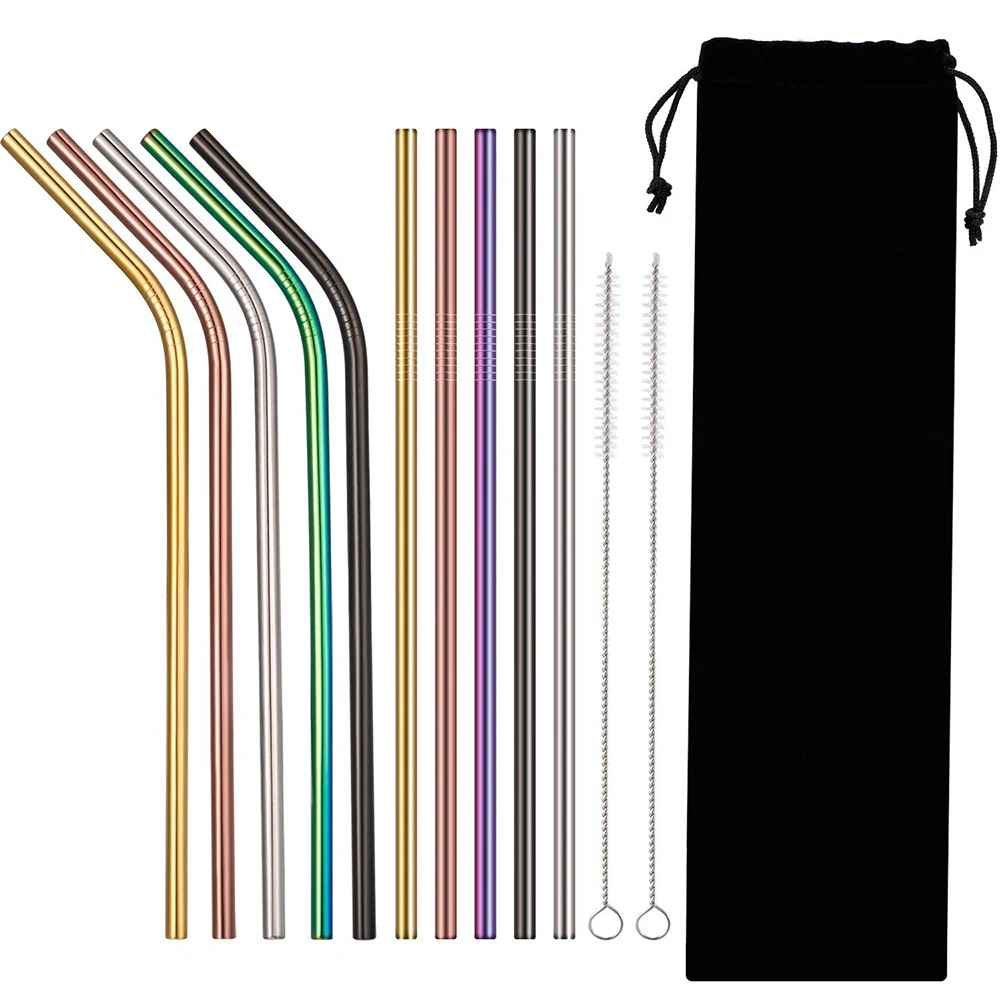 

Bent Stainless Steel Water Bottle Drinking Stainless Steel Color Straw, Metal color or customize