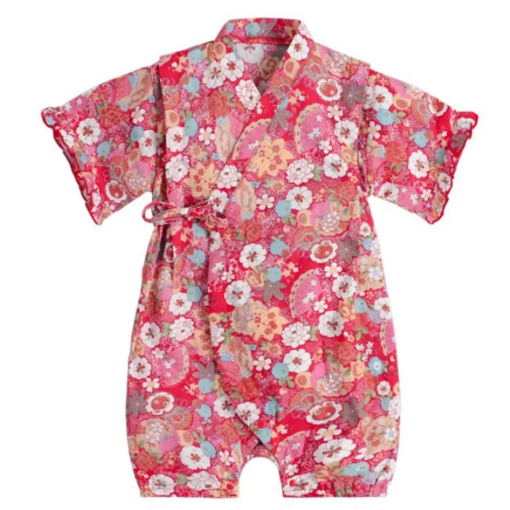 

Kimono Short Sleeve Cotton Baby Rompers Bodysuit Summer Japan Clothes Baby Girl Infant Onesie Baby Clothes, As pictures