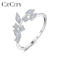 

CZCITY Rings for Women Silver 925 Material Tree Leaf Shape Girls Small CZ Ring