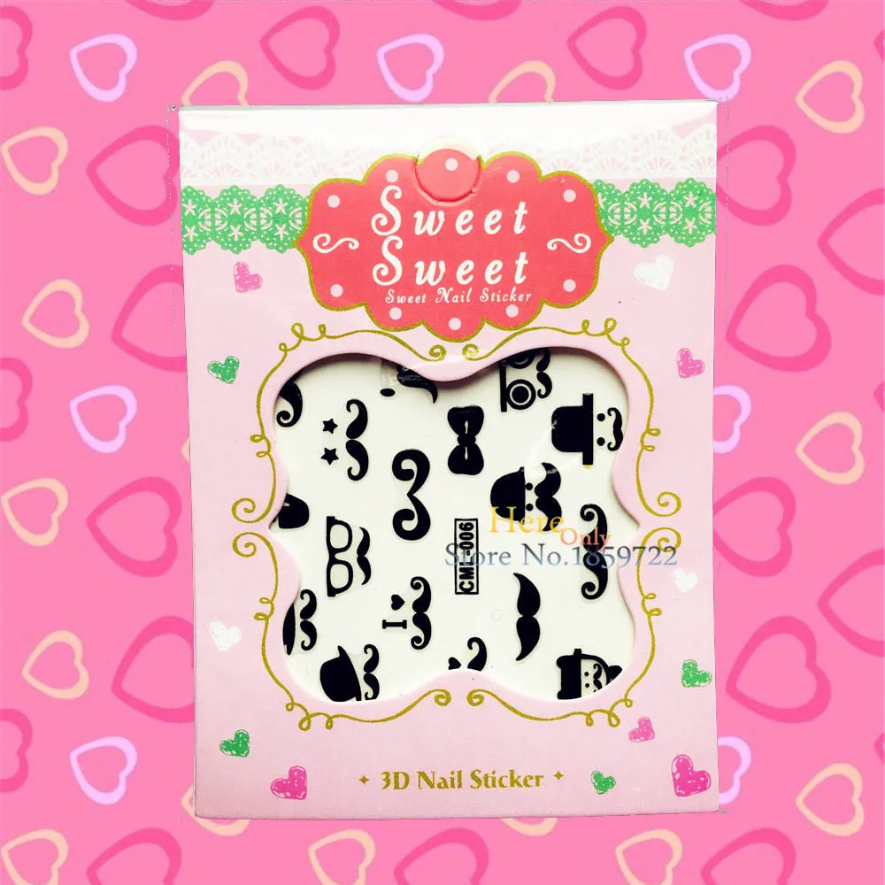 1PC DIY Nail Art Stickers Comedy Moustache Design Water Transfer Nails Painting Cartoon Nail Wraps Watermark