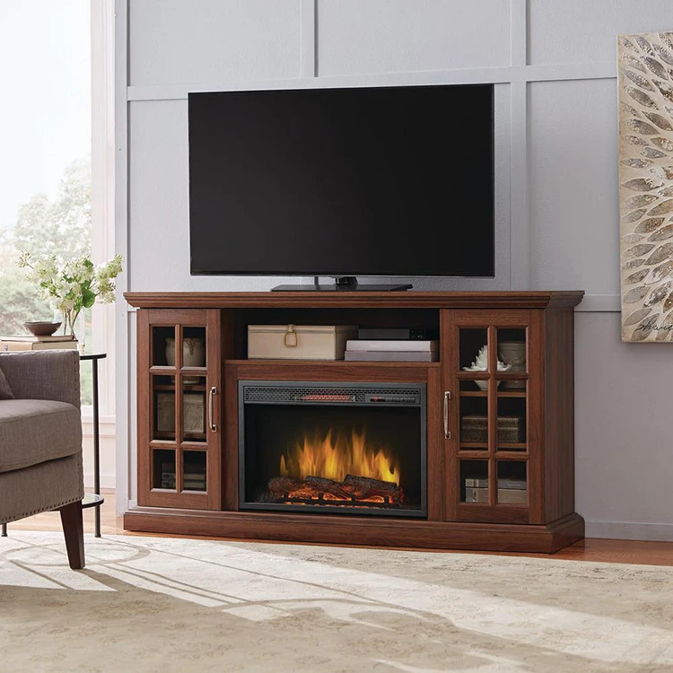 
Independent remote control electric fireplace with Wood material electric fireplace TV stand 