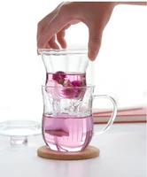 

Double wall glass tea cup with glass filter and lid