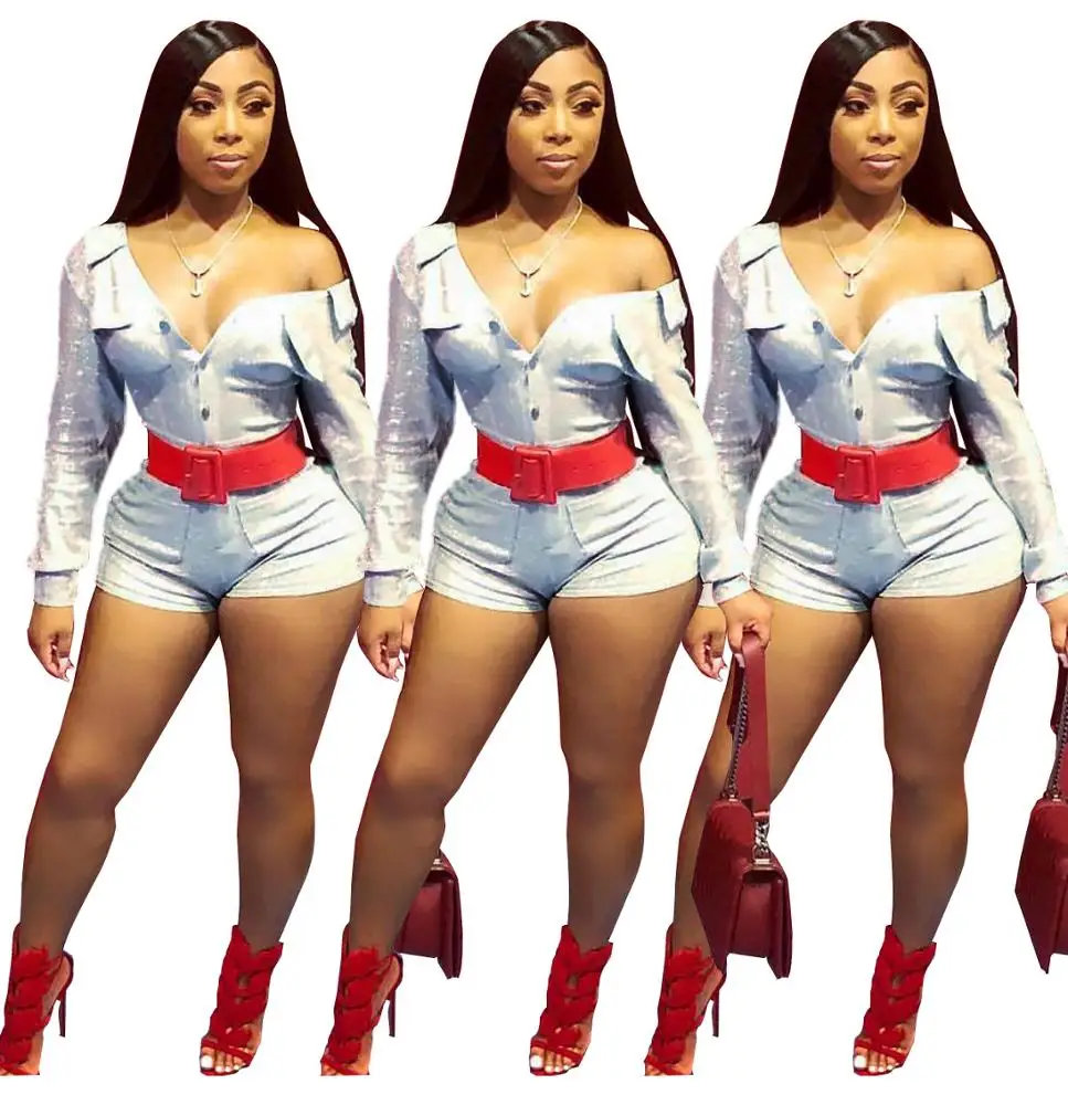 

2019 Sexy V-neck long sleeve sequined women Romper, Picture