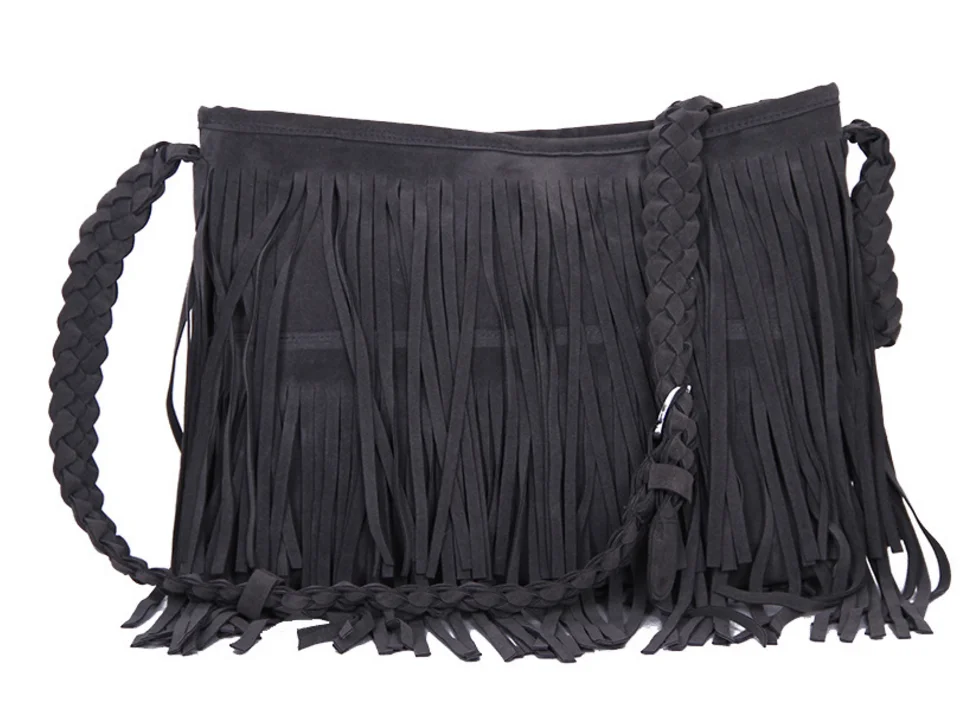 Fashion Women Suede Material Fringe One Shoulder Cross Body Messenger Bag