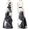 The newest fashion style black floral belt waisted fit long women maxi dresses for wholesale