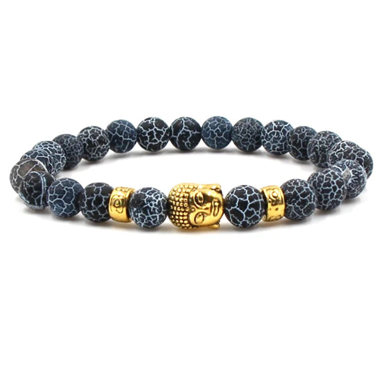 

Buddha head Men Beaded Bracelet Jewelry 8mm Weathered Stone Beads Bracelets Yoga Jewelry (KB8060), As picture