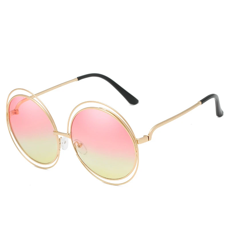 

2019 Vintage Round Big Size Oversized lens Mirror Sunglasses Women Brand Designer Metal Frame Lady Sun Glasses Lady Cool Retro