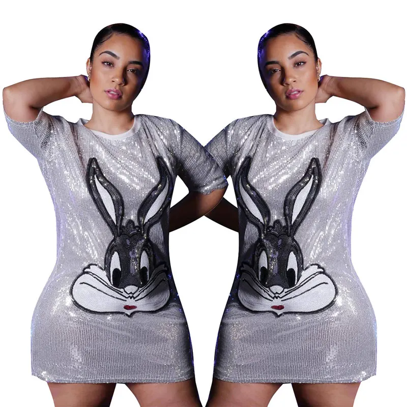 

90515-MX49 casual lovely sequined Rabbit pattern dresses summer for girls, N/a