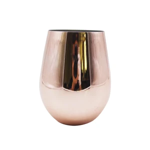 single wall stainless steel wine cup, copper plated stemless wine glass, customized wine tumbler