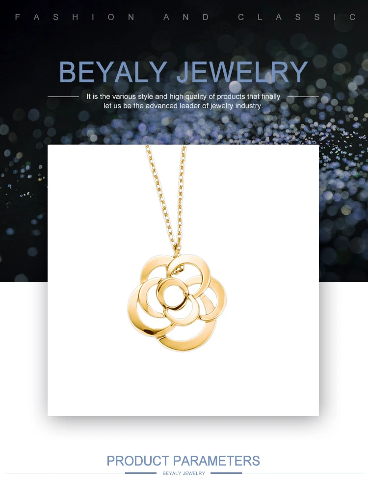 Flower Pendant Necklace Hollow Design Plated 24K Pure Gold Jewelry