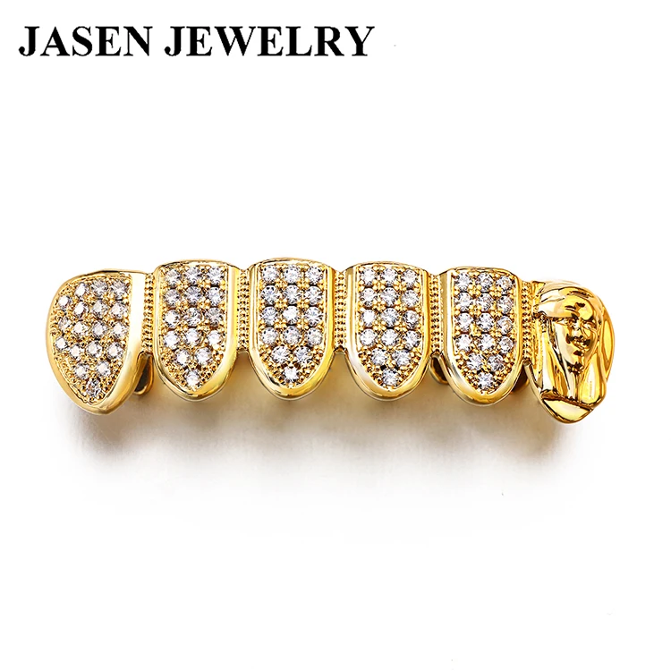 
Jasen Jewelry 925 silver custom Wholesale 18k gold micro pave cz Iced Out grillz hip hop trend decorative teeth grillz 