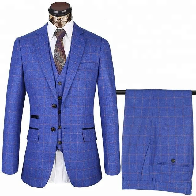 

Mens Checked Tweed Slim Fit Coat Pant Vest Men Suit