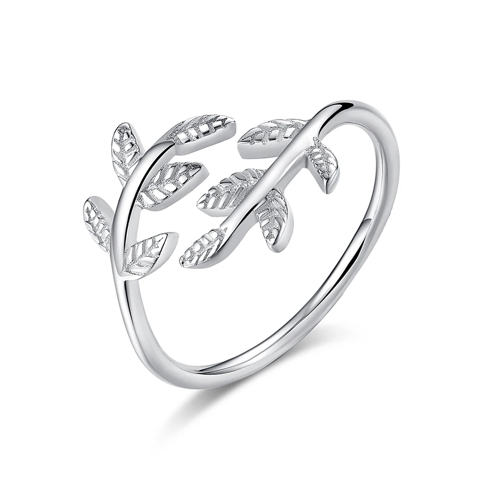 

100% 925 Sterling Silver Rings Leaves Round Open Finger Rings For Women Wedding Female Authentic Jewelry
