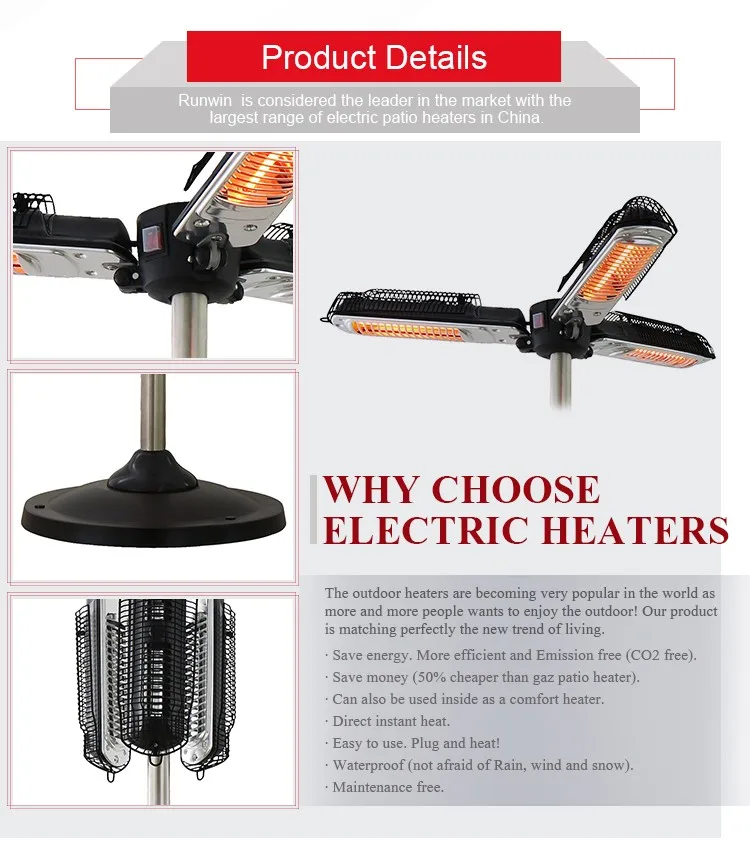 Electric Fan Heater Outdoor Halogen Patio Parasol Fan Porterable Heater