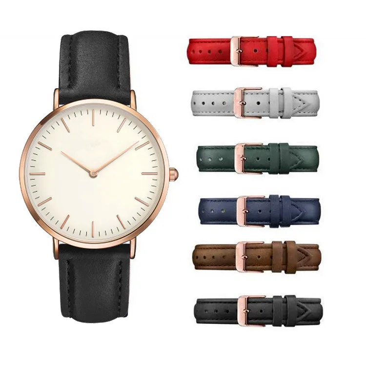 

2019 Popular Brand 40MM Leather Strap Minimal Art Quartz Analog Two Pointer Ultra Thin Minimalist Universal Wristwatch