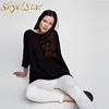 3/4 sleeve plain black casual summer oversized women pullover