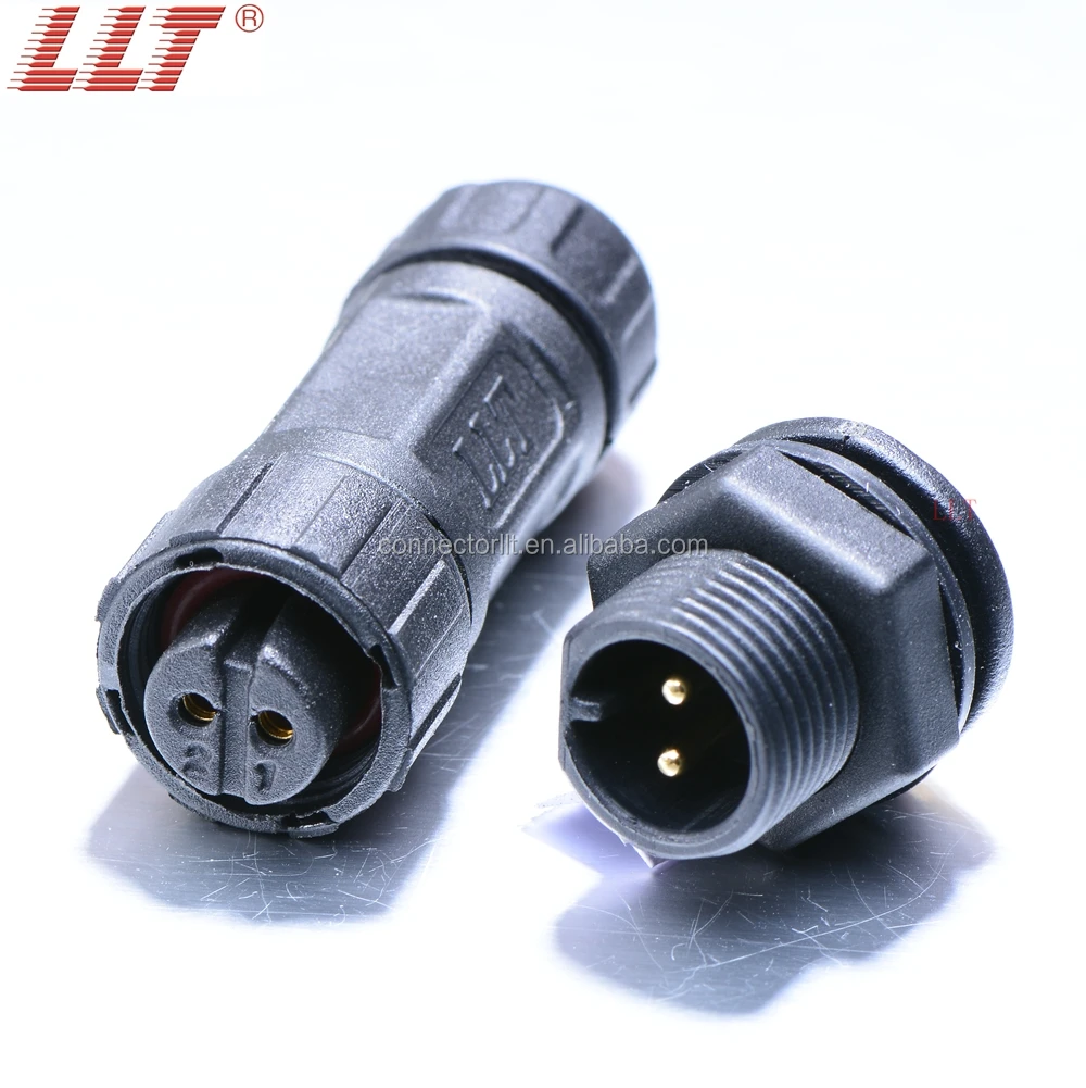 Waterproof Connector LLT-USA M12 IP67 2 Pin Rear Panel Mount Male Female Plugs 