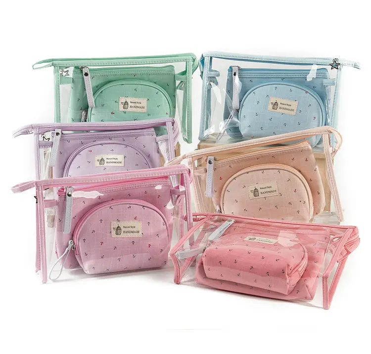 

LYMECH pvc transparent 3 in 1 pieces make up bag cosmetic pouch set makeup, Multi colors