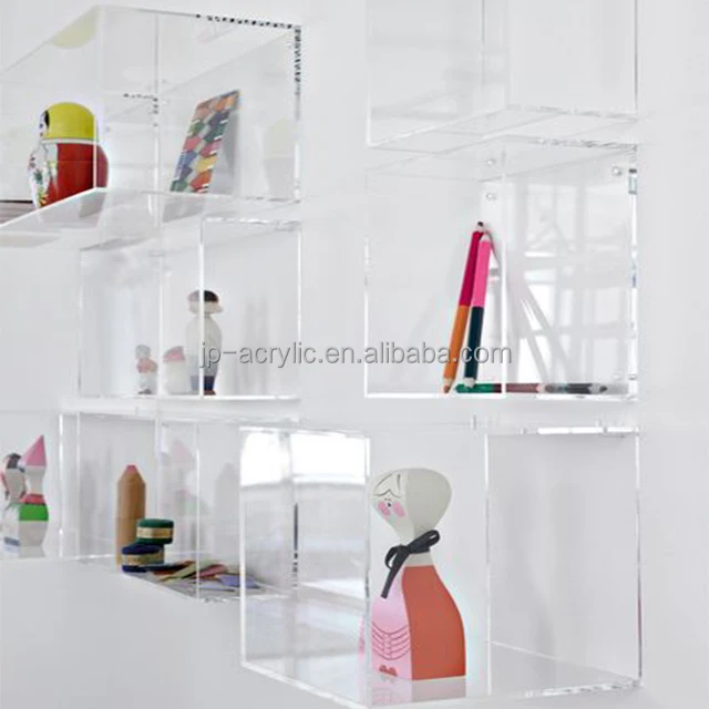 Clear Acrylic Customized Lucite Hanging Wall Book Floating Shelf Clear Acrylic Customized Lucite Hanging