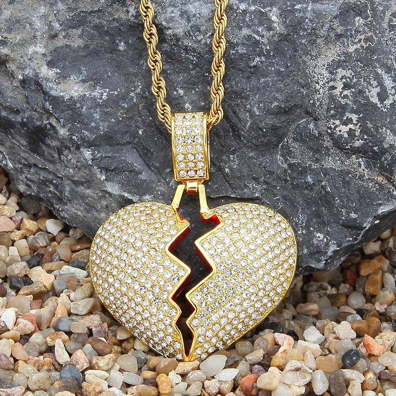 

Bling zinc alloy diamond broken heart chain pendant