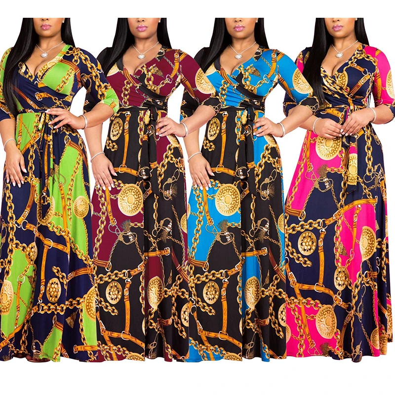 

Wholesale Casual Bodycon Dashiki Dress Women Elegant Vintage Print African Maxi Dresses, As picture