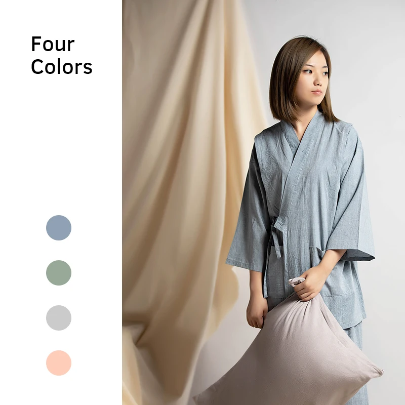 

Wholesale 100% Organic Cotton Blank Summer kimono Pajamas Nightwear for Ladies home clothes for spa massage, Grey