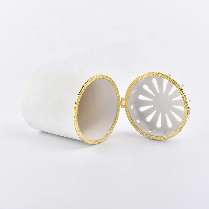 Cylinder ceramic votive candle jars candle holders with golden lid wedding decor in bulk