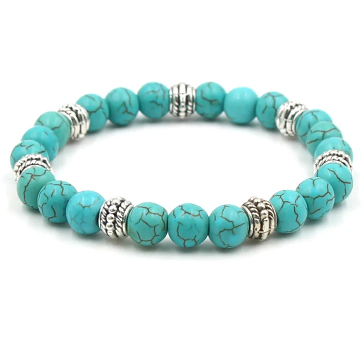 

Natural Turquoises Stone Bracelet Charms Men Strand Beads Yoga Bracelets For Wholesale (KB8059, As picture