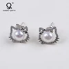 Fashion Womens Jewelry Latest Design Hollow Hello Kitty Pearl 925 Sterling Silver Stud Earring With Rhinestone