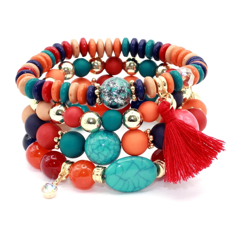 

4pcs/set Brand Fashion Multilayer Crystal Candy Beads Tassel Bracelets & Bangles Strand Stretch Friendship Bracelets Set, Any other colors you want