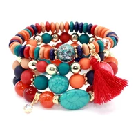 

4pcs/set Brand Fashion Multilayer Crystal Candy Beads Tassel Bracelets & Bangles Strand Stretch Friendship Bracelets Set