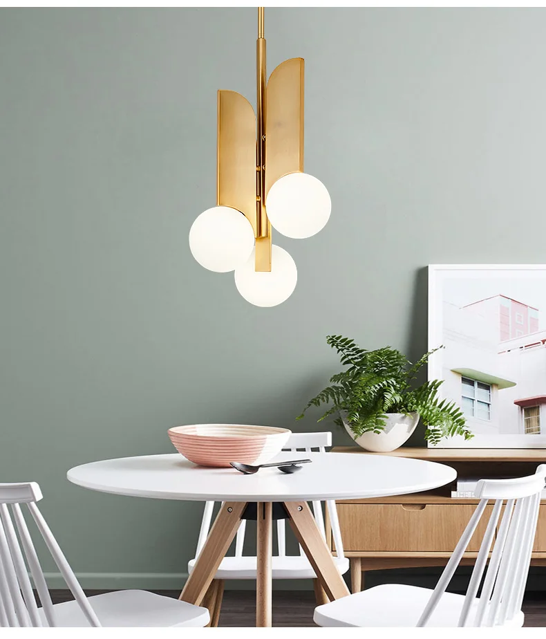 Nordic modern minimalist living room dining room bedroom study creative milk white glass ball gold-plated decorative chandelier