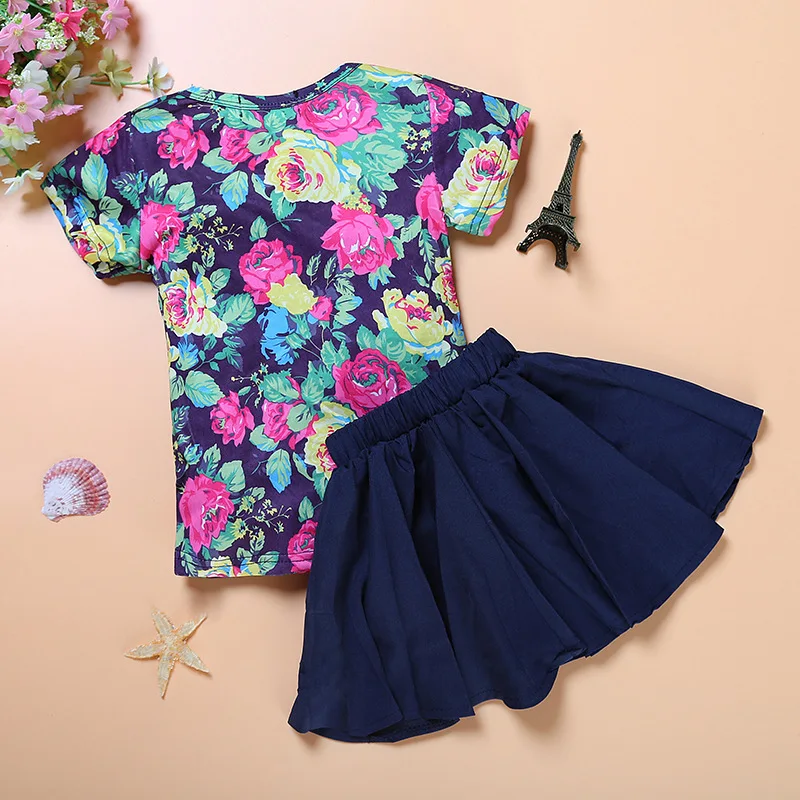 

INS Wholesale Colorful Children Girls Clothes Set Summer Cotton Baby Girls Boutique Clothing Set