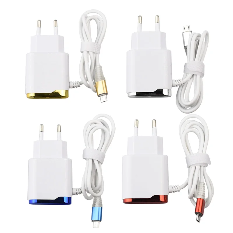 

RJC4061 5V 2A EU PLUG two usb ports wall travel charger adapter cable sets for smartphone, White