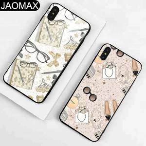 Luxury Pretty Fashion Girls Cosmetic Custom Tempered Glass Cell Phone Case For iphone X 6 7 8 Back Cover Hard Phone Cases Mate