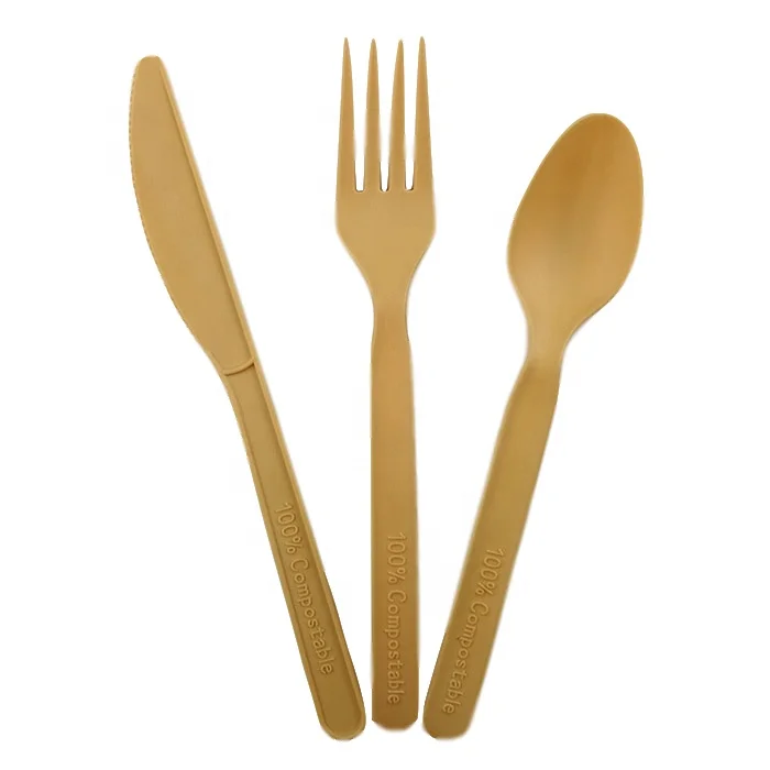 

LULA 7 inch Disposable Eco Friendly Forks Spoons Knives Corn Starch CPLA Biodegradable Cutlery Kit Wooden Color
