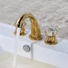 Classic Style Gold Basin Taps 3 Hole Wash Basin Mixer Tap Bathroom Tapware with Crystal Handles MLFALLS