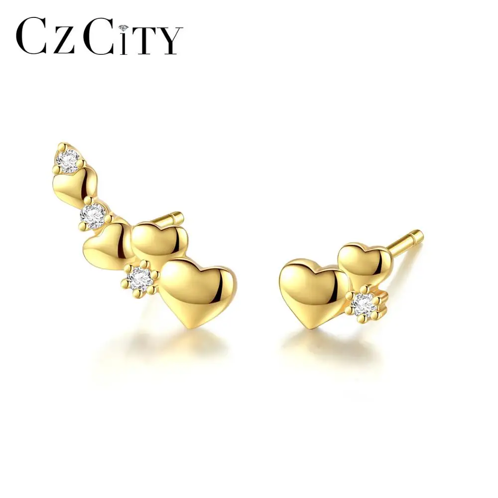 CZCITY Fashion Love Heart Shape Cubic Zirconia Ladies Love Earrings Sterling Silver Stud Earring Gifts for Girlfriend