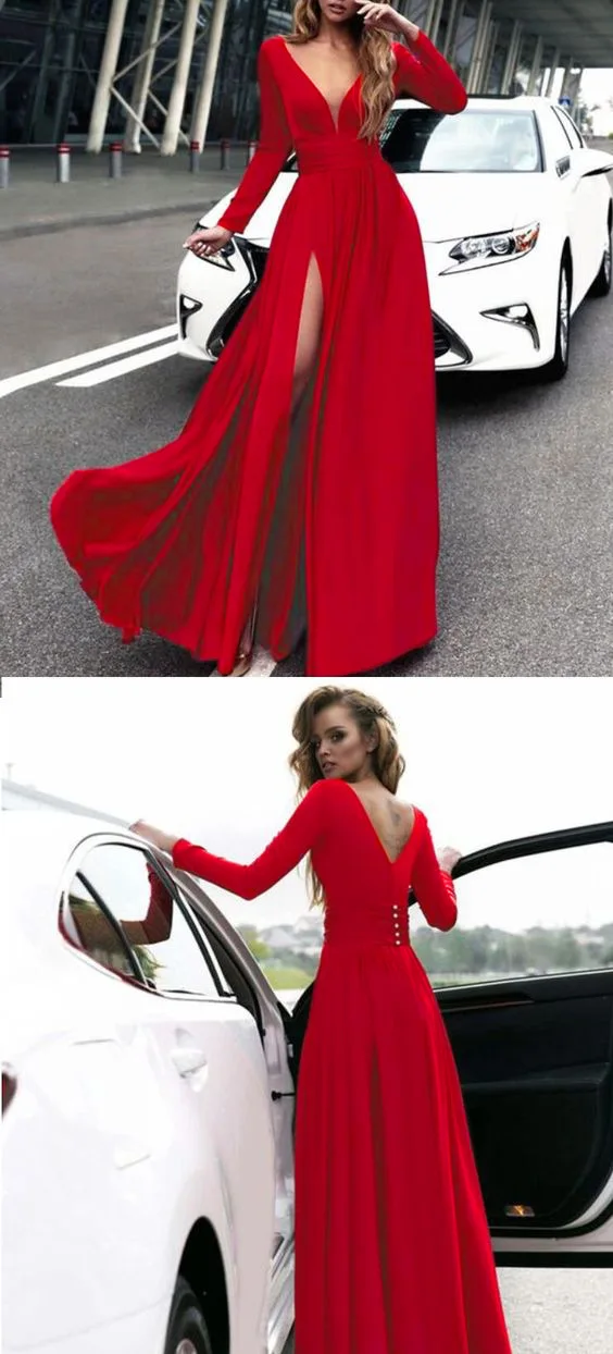 2019 Euramerican foreign trade hot sale new style dresses hot style sexy deep V-neck long sleeve prom dresses ball-gown skirt