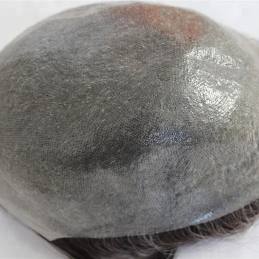 

thin skin 100% human hair toupee wig with grey hair for men
