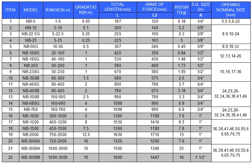 Torque Wrench NM Conversion Chart