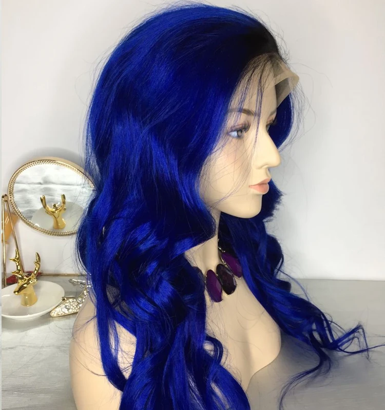 

Blue Human Hair Wig High Density Blue Full Lace Wig 10a Quality Brazilian Hair Blue Lace Front Wig Fuller Look Free Box