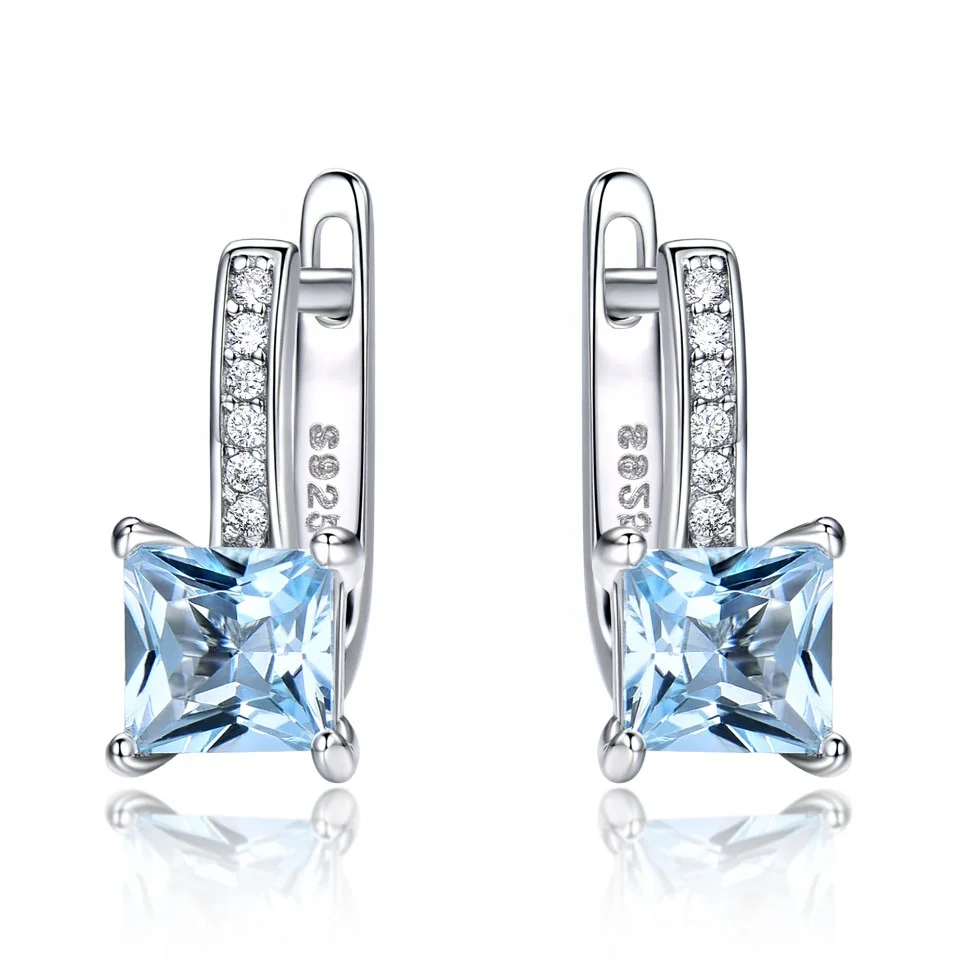 

Cute Clip Earrings Sky Blue Silver Plated Fashionable One Stone Crystal Silver 925 Thailand Stud Earrings Nano Sky Blue Topaz