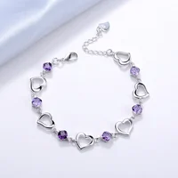 

925 silver fashion high quality grace and temperament purple crystal heart shaped bracelet women