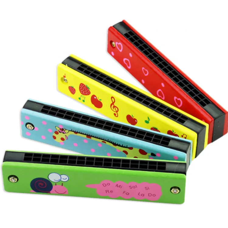 

Wooden 16 Hole Harmonica Musical Instrument Educational Kid Toy, Green,blue,yellow,pink