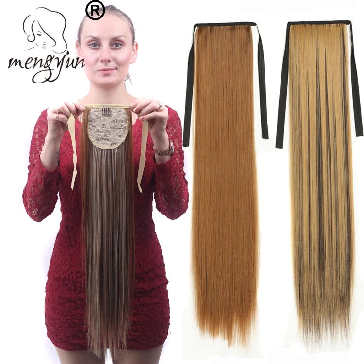 

Long 24" Straight Synthetic Ponytail Hair Extensions Wrap Drawstring On Clip-in Pony Tails Natural Heat Resistant Hair Pieces