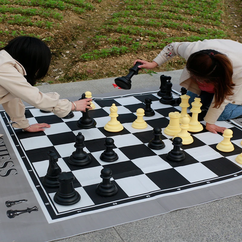 

jumbo outdoor game plastic Chess Set with 6 ft waterproof pad chess board 10 inch tall king